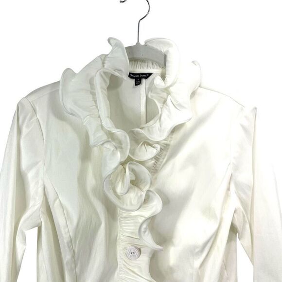 Samuel Dong wired ruffle collar button up shirt top Size S white - Picture 2 of 7